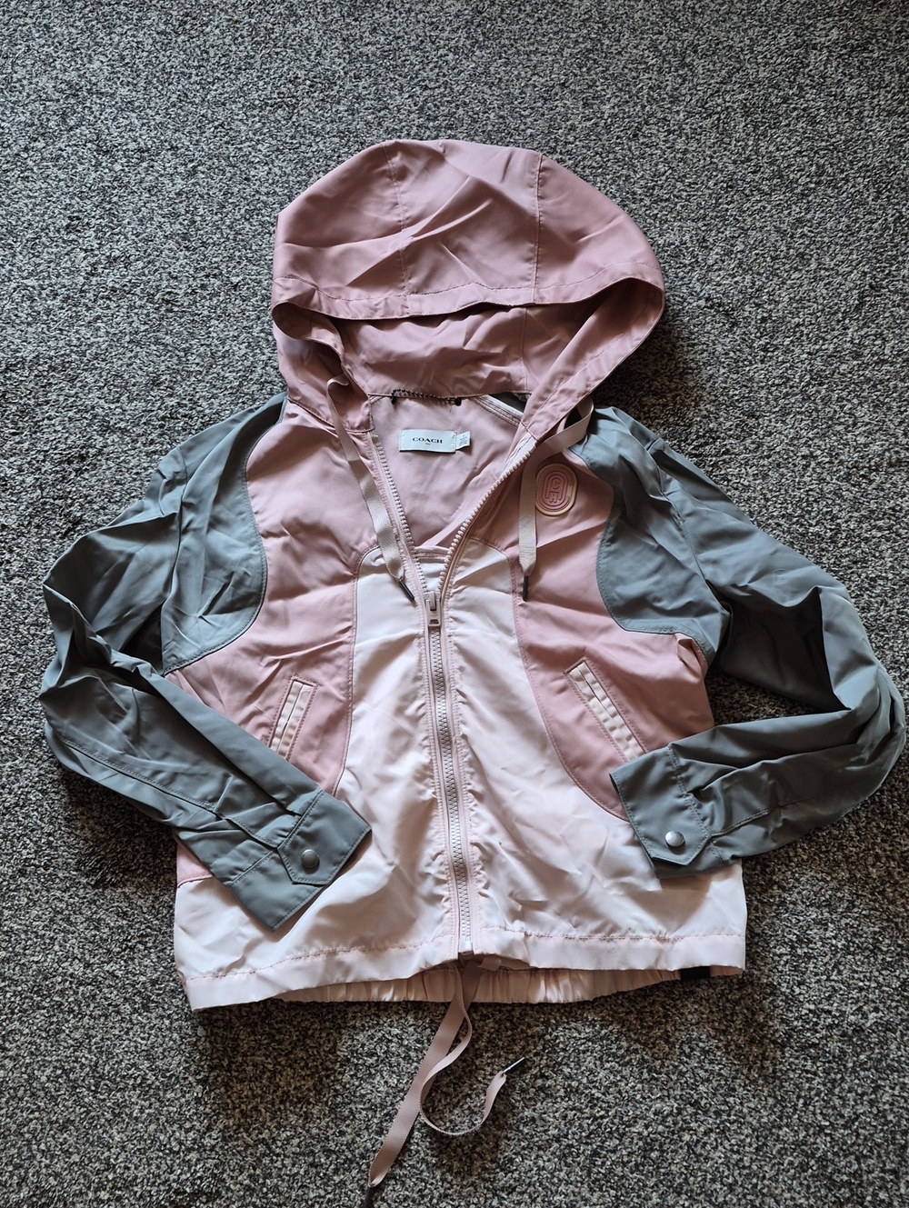 Vintage Coach Women's Two-Tone Hooded Windbreaker Jacket - Pink & Gray